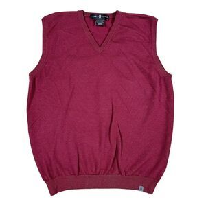 Tiger Woods Mens Size L‎ Maroon Pullover Sweater Vest V Neck Merino Wool